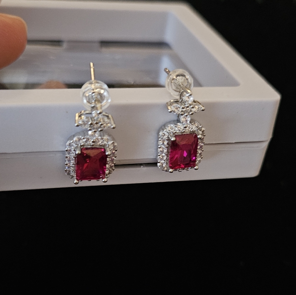 Elegant Silver and Red Gemstone Earrings
